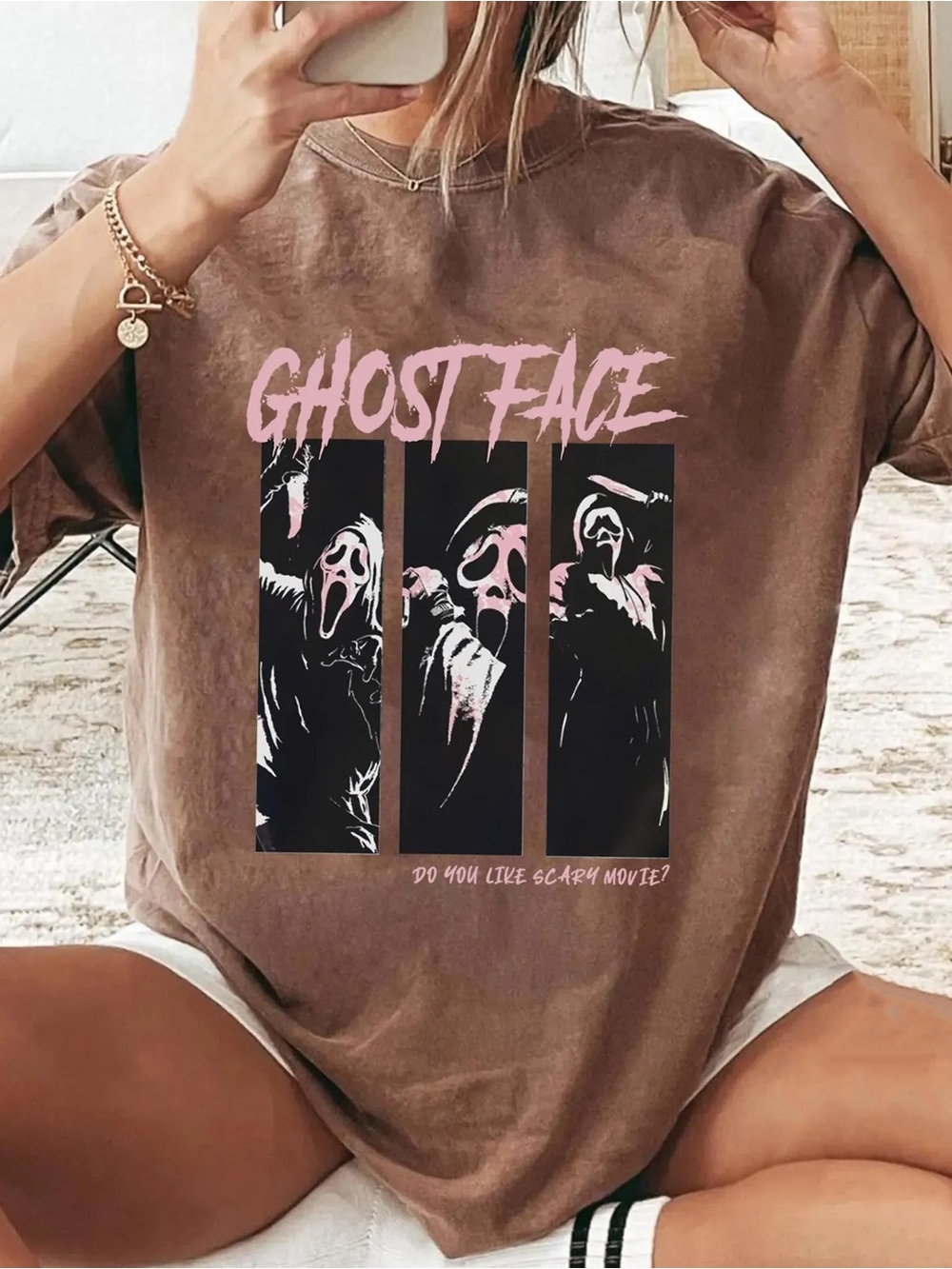Ghost Face Scream Shirt, Horror Movie Graphic Tee - Unisex Dark Chocolate